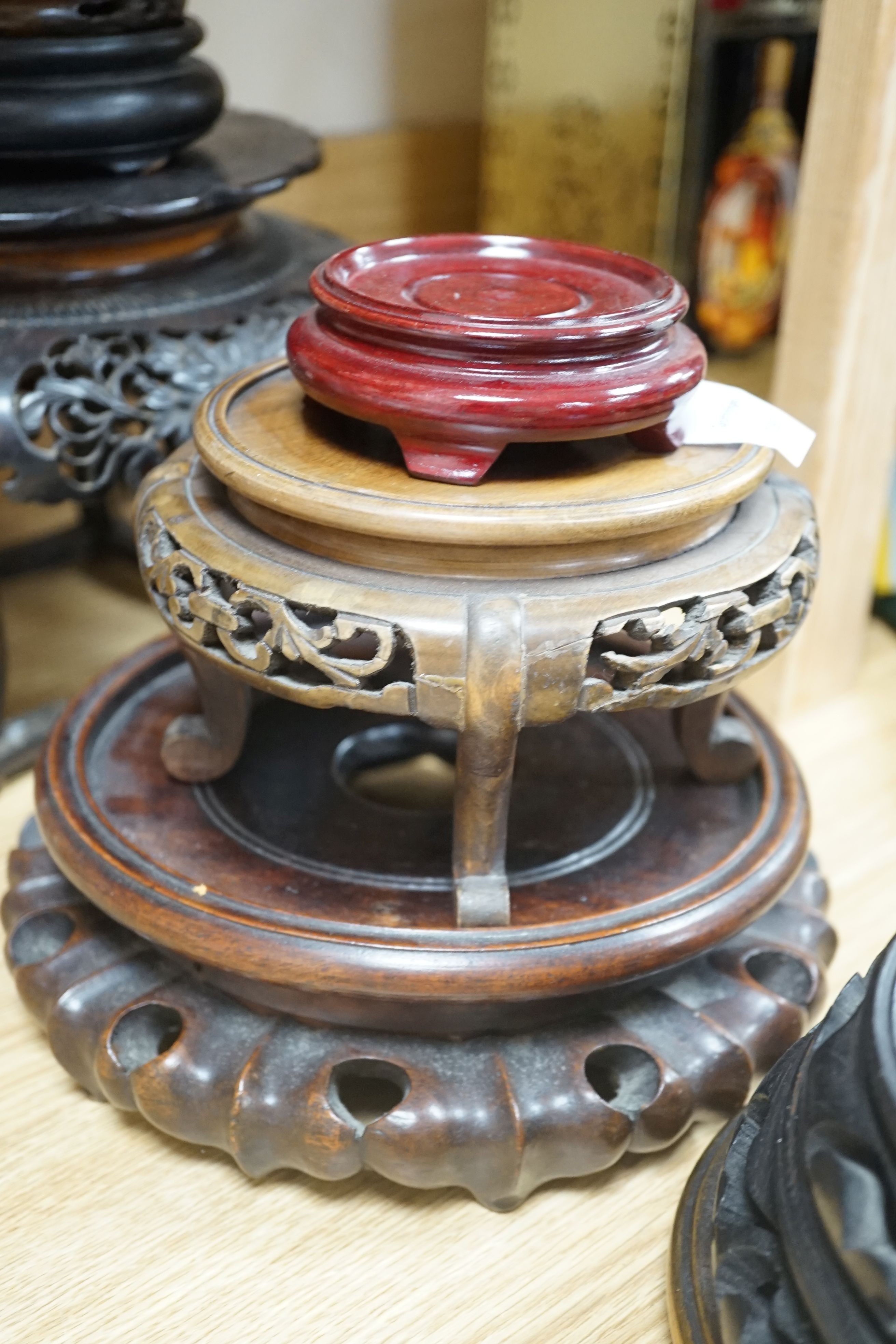 Assorted Chinese 19th century and later vase stands-tallest 19 cms high.